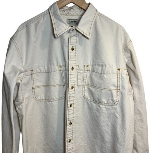 L.L. Bean Men’s Shirt Canvas Cotton Work Shirt Size XL Tall Off White Gorpcore - Picture 3 of 10
